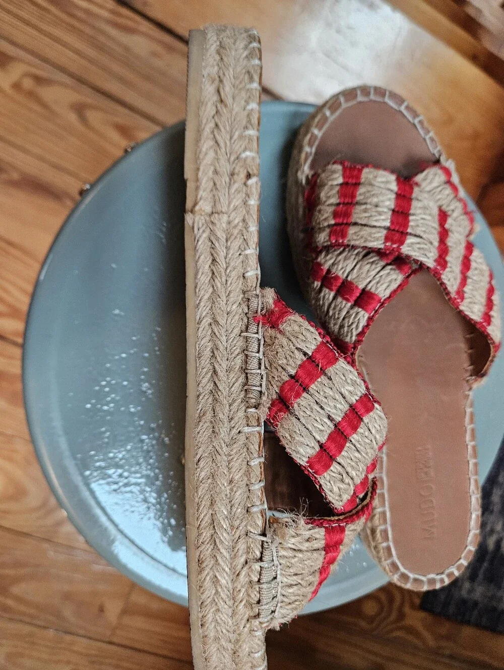 Mudo Jute Espadrille Red & Natural Slide Sandals - Women 9